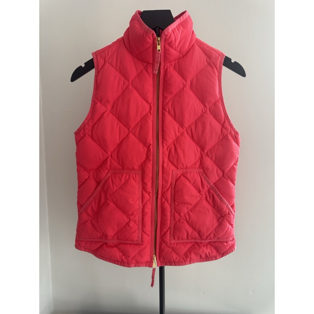 J. Crew Women's Puffer Vest Diamond Quilted Goose Down Coral‎ Size XXS